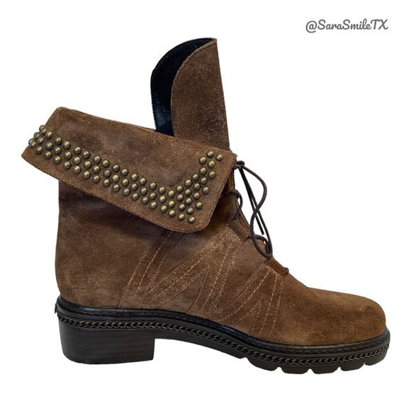 STUART WEITZMAN - Yadastud - Brown Suede Bronze Stud Moto Ankle Boots - NWOT - Picture 3 of 16